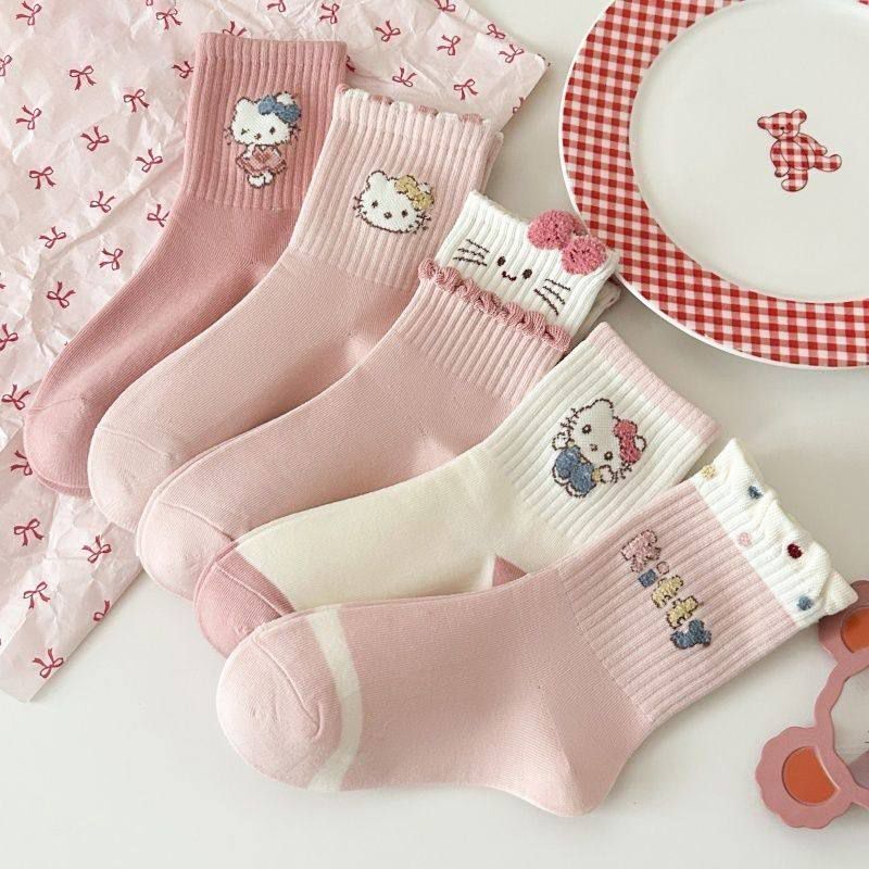 Children's Mid-Calf Socks for Autumn and Winter, Baby Girls, Schoolgirls, Cartoon Kitty Cat Socks, Girls' Socks for Winter
