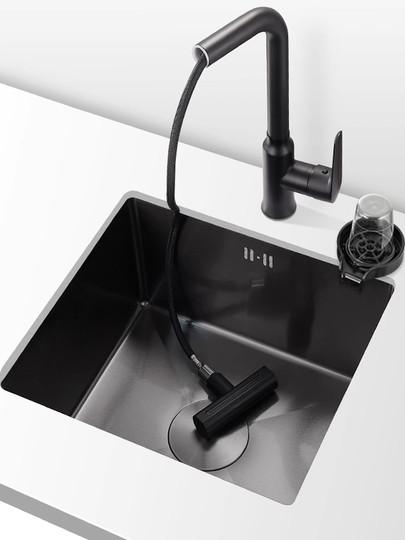 黑色纳米不锈钢厨房水盆单槽手工方形小水槽洗菜盆台下盆迷你吧台
