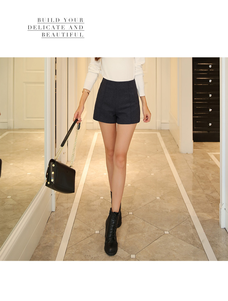 Quần short len ​​nữ mùa thu đông Người mẫu chân rộng một chiếc quần cạp cao là quần lửng cỡ lớn quần ống dày quần ống quần thường ngày đông quần sooc nữ