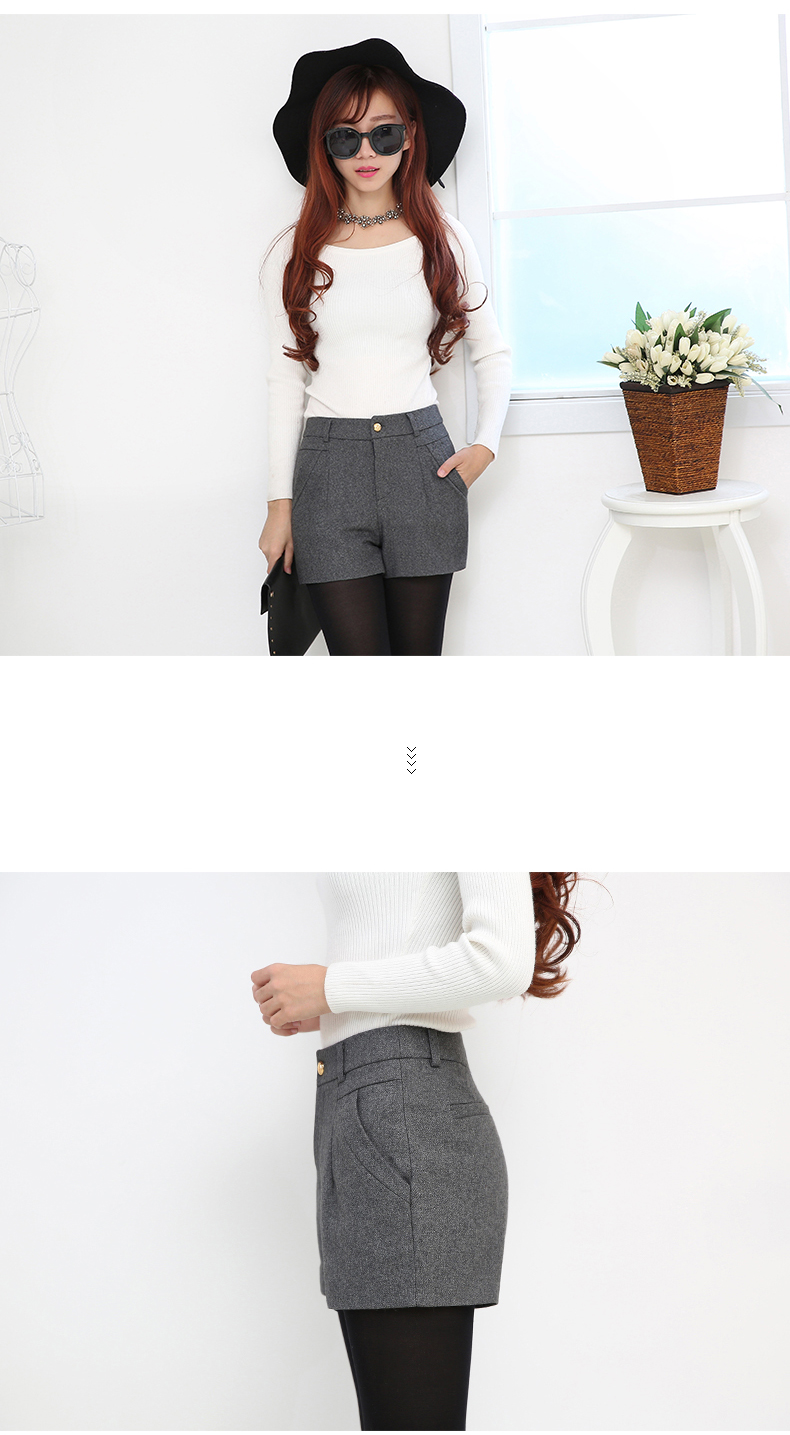 Mẫu mới mùa thu đông 2018 quần short len ​​nữ là phiên bản Hàn Quốc mỏng của quần lửng len dày thông thường quần size lớn quần đáy quần short nữ ống rộng