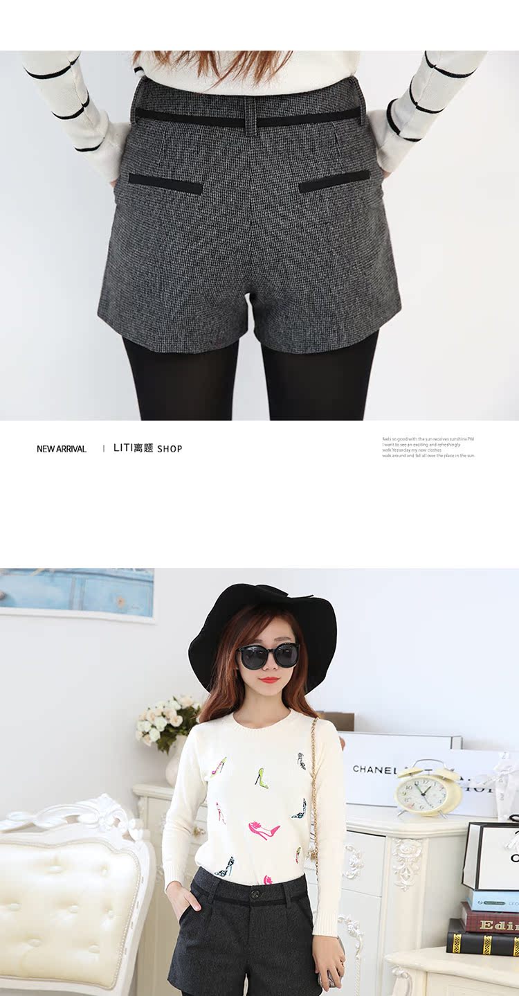 Thu đông 2018 phiên bản Hàn Quốc mới của quần short kẻ sọc dày nữ eo giữa cỡ lớn là quần lửng đế xuồng quần âu quần short da nữ mới