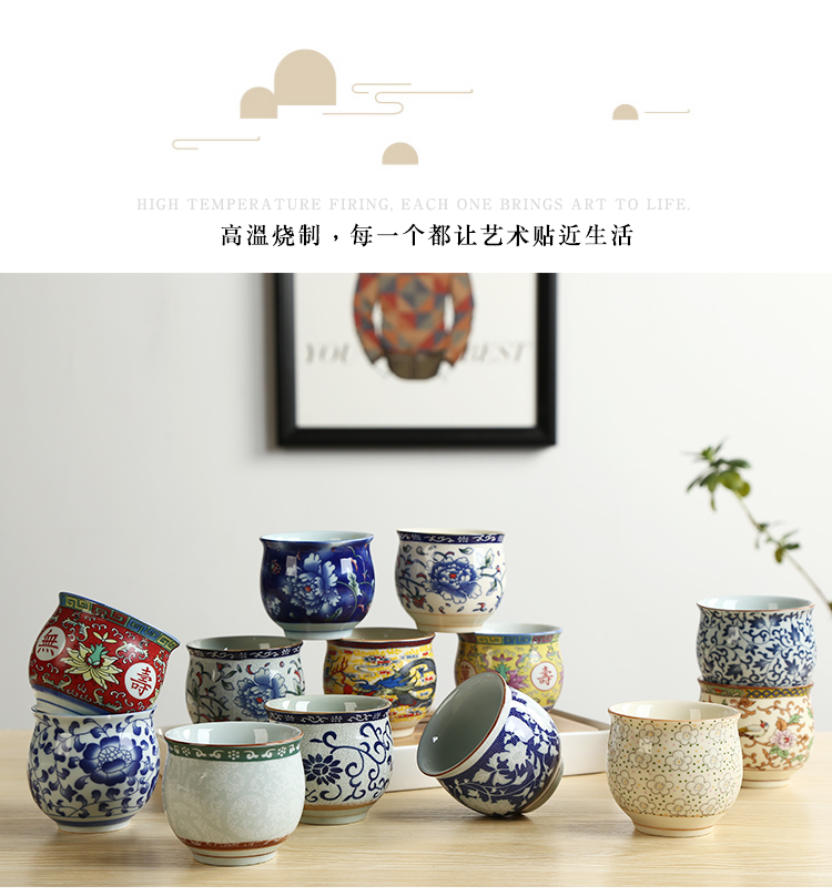 Cốc trà bằng gốm cách nhiệt đôi không nóng tay cốc rỗng màu xanh và trắng cốc sứ retro Trung Quốc Kung Fu bộ tách trà bình lọc trà