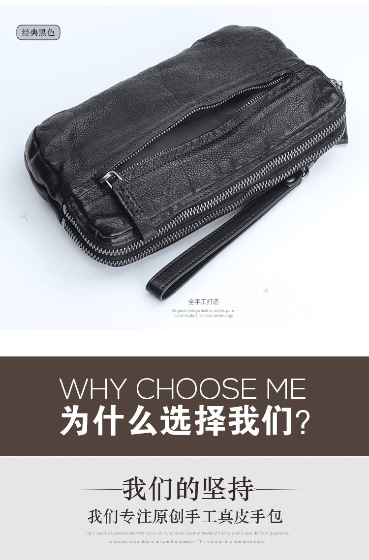 Túi xách da cổ điển handmade nguyên bản Lớp da dài ví dài tay nhiều thẻ ly hợp túi đa chức năng kinh doanh - Ví tiền ví đẹp