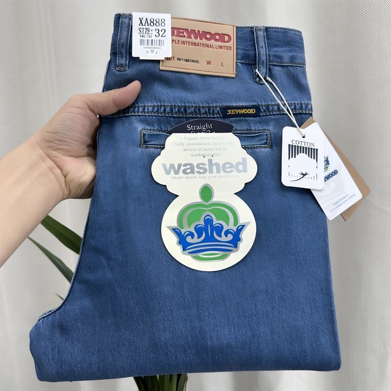 Authentic Apple Jeans for Men, Spring and Summer Thin Style, Loose Straight-Cut Pure Cotton Casual Pants for Middle-Aged and Elderly, with Diagonal Pockets