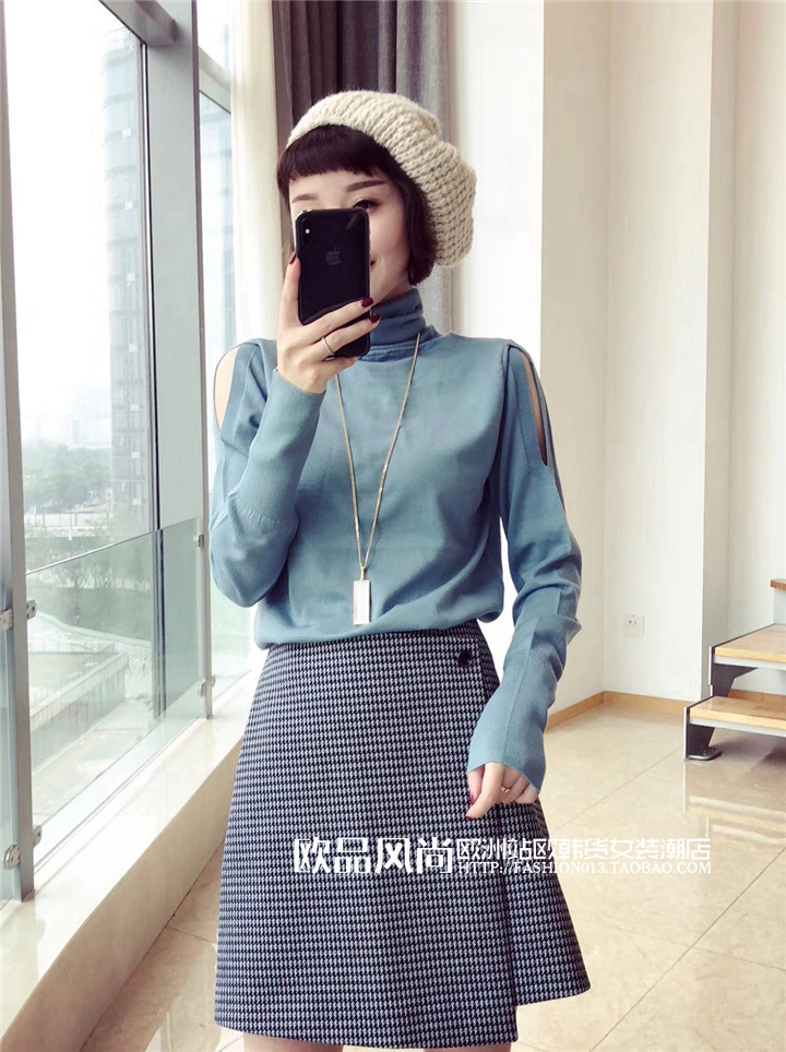 Châu Âu ga mùa thu 2018 mới Hàng châu Âu len nữ cổ cao chạm đáy áo sơ mi nữ mỏng phần đầu mùa thu dệt kim áo thủy triều áo len mỏng