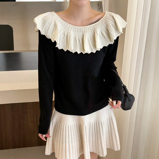 Ruffle collar sheep wool sweater for women european station sweater