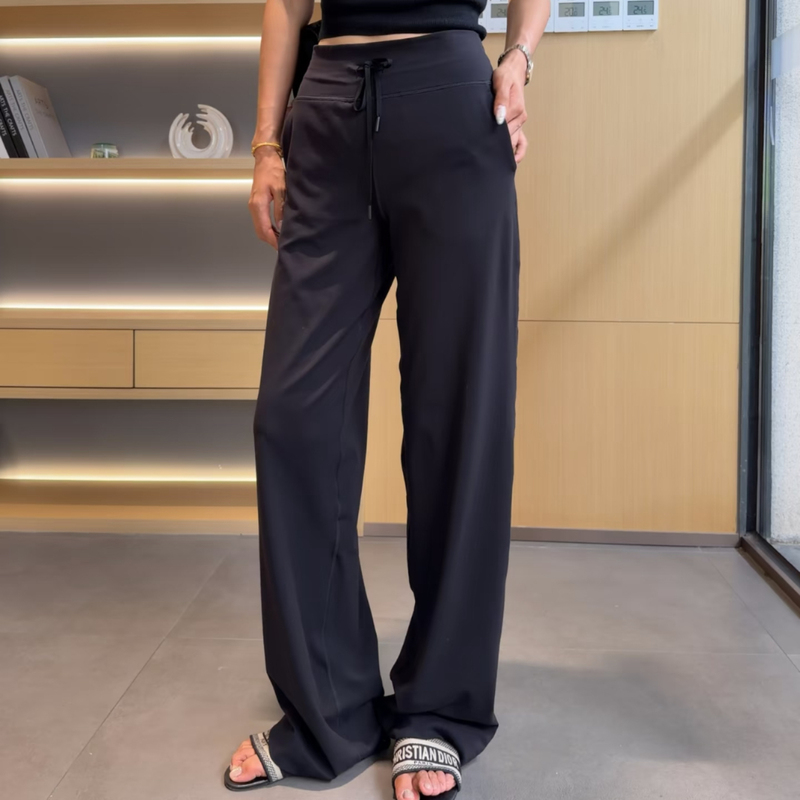 Imported Buttery Soft Groove Yoga Wide-Leg Pants 30.5inch High-Waisted High-Elastic Drawstring Fitness Straight-Leg Pants