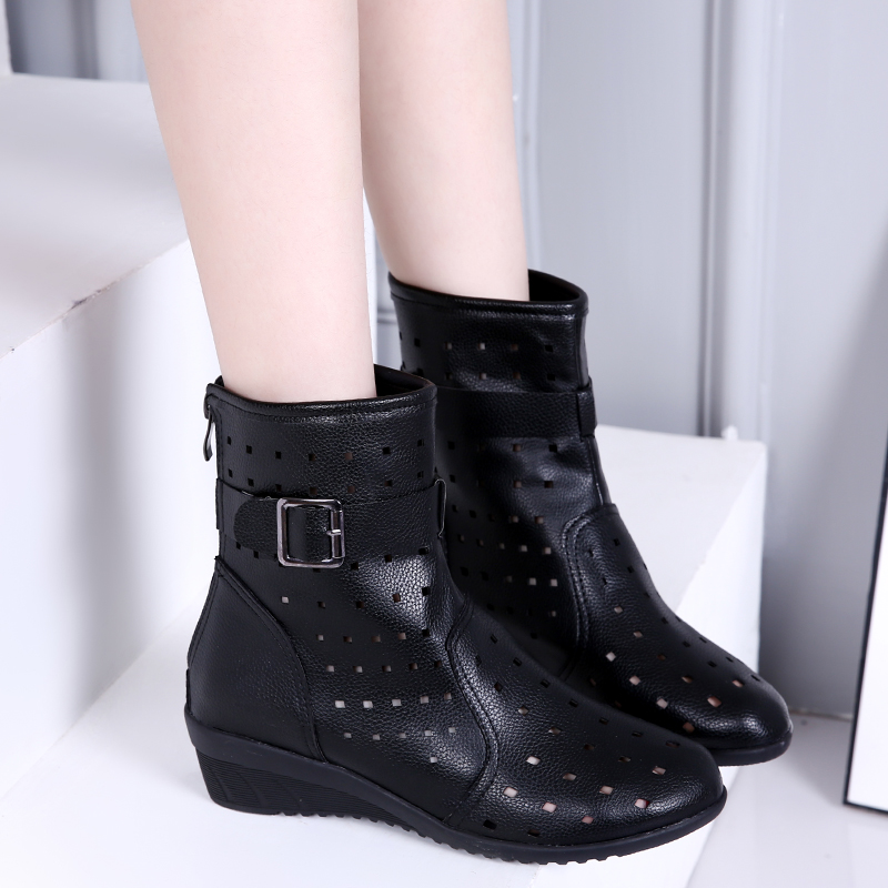 fashion leather slope heel boots