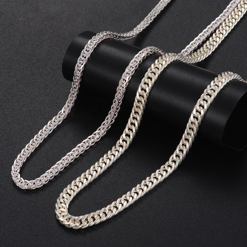 Sterling silver necklace 99 fine silver horsewhip chain trendy men's Chopin chain thick clavicle chain domineering pendant for boyfriend