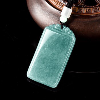 Natural a-grade jadeite blue level anwushi brand jade pendant pendant for men and women necklace gift jade jewelry square card