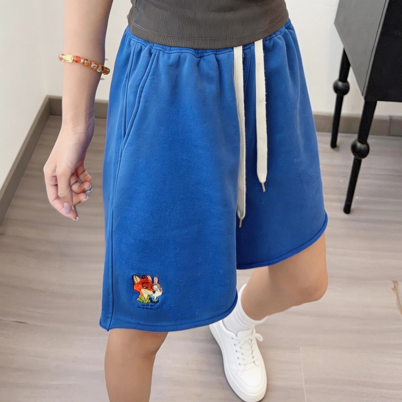 Biaotlife Paper Bag Style Summer Pure Cotton Terry Embroidered Animal City Loose Shorts Slimming Five-Point Wide-Leg Pants Biaotlife Paper Bag Style Summer Pure Cotton Terry Embroidered Animal City Loose Shorts Slimming Five-Point Wide-Leg Pants