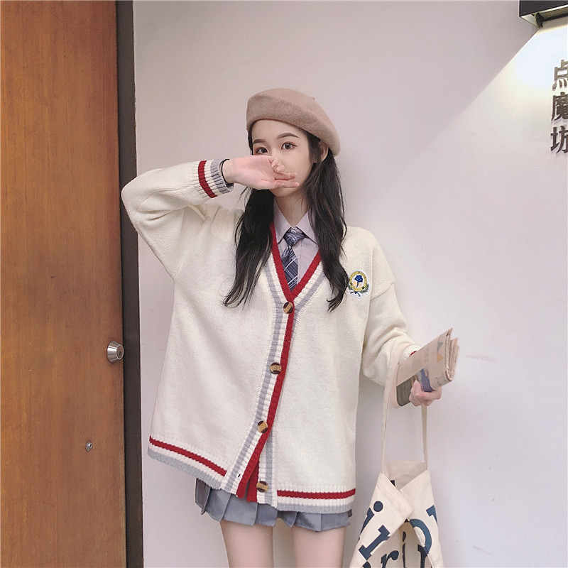 VK旗艦店 韓國風針織開衫學院風寬鬆單品外套