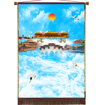 High-end canvas upgraded version of thick cloth latest landscape painting Feng Shui painting Zhongtang painting Hall single can be customized alloy hanging shaft