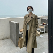 Golden Su One café woman 2022 Spring Han version easy to collect waist Temperament Over Knee Coat Chic Coat Tide