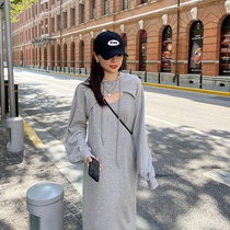 Kinsu One or two sets of sweatshirt dress womens spring new Korean version loose pure color 100 hitch vest skirt wave