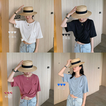 (7 Return yard) Bronze ammonia silk pure color short sleeve T-shirt female loose round collar bottom-shirt