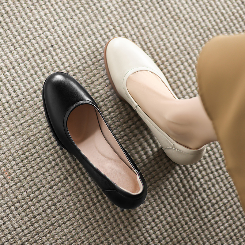 6cm Thick Heel Silent Round-Toe Black High Heels Interview Shoes for Women Off-White Nurse Shoes Comfortable Soft-Soled Work Shoes 6cm Thick Heel Silent Round-Toe Black High Heels Interview Shoes for Women Off-White Nurse Shoes Comfortable Soft-Soled Work Shoes