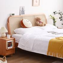 Rattan solid wood bed cherry wood Japanese furniture Nordic 1 8 double bed master bedroom 1 5 meters log simple retro bed