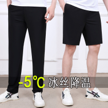 Casual sports pants shorts mens speed dry ice silk five-point pants summer thin breathable stretch wear running morning running pants