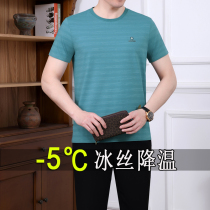 Summer ice silk short-sleeved quick-drying t-shirt mens loose elastic perspiration large size outdoor round neck quick-drying clothes running breathable