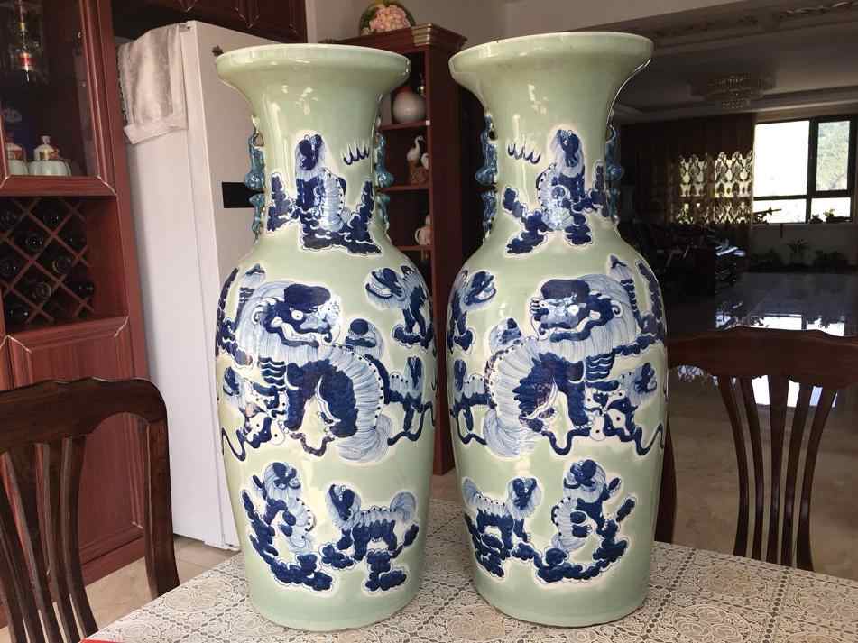 中国青花獅子花卉文瓶壷VR6208F