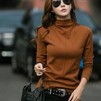 Áo sơ mi tay dài nửa cổ cao tay áo thun nữ đầu thu sang trọng cộng với nhung dày cổ cao quần áo mùa thu hoang dã áo ấm áo phông trơn
