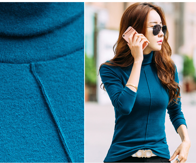 Cộng thêm áo nhung dày cổ cao tay dài đáy quần nữ 2018 ấm áp thu đông mặc áo thun cotton hoang dã mùa thu mặc ngoài áo phông nữ tay lỡ