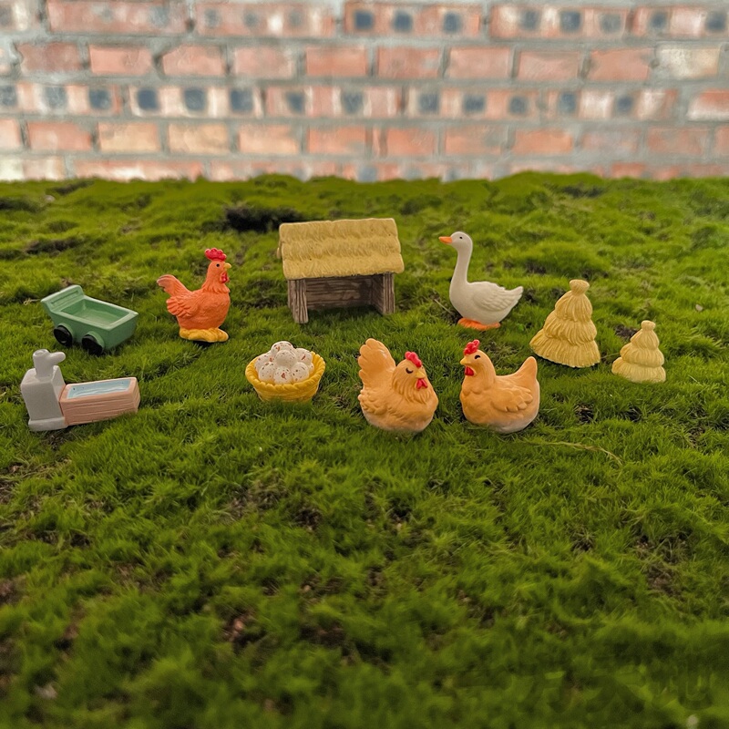 Scene Model Simulation Miniature Mini Hen Rooster Duck Chicken Coop Eggs Haystack Micro-Scenery Props Ornaments
