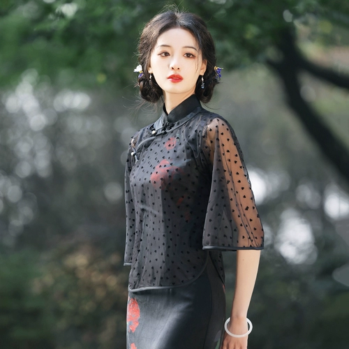 Легкое черное весеннее летнее ципао, китайский стиль, 2025 года