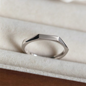 S999 solid silver faceted geometric open ring for women