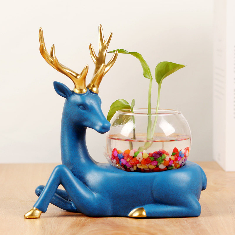 Creative Little Deer Hydroponic Plant Gold Ge Hydroponic Vase Glass Transparent Flower Pot Vessel Flower Arrangement Container Tabletop Pendulum Pieces