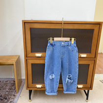 Childrens Break Jeans 2021 Spring and Autumn Boys Soft Denim Pants Korean version of Girls Thin Casual Straight Pants