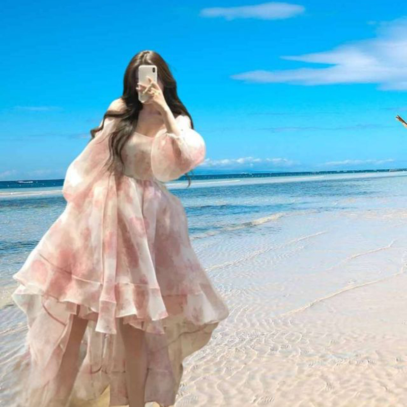 Selkie Ocean 2026 Spring Retro Beverly Print Light Wedding Dress Short Front Long Back Disney Dress