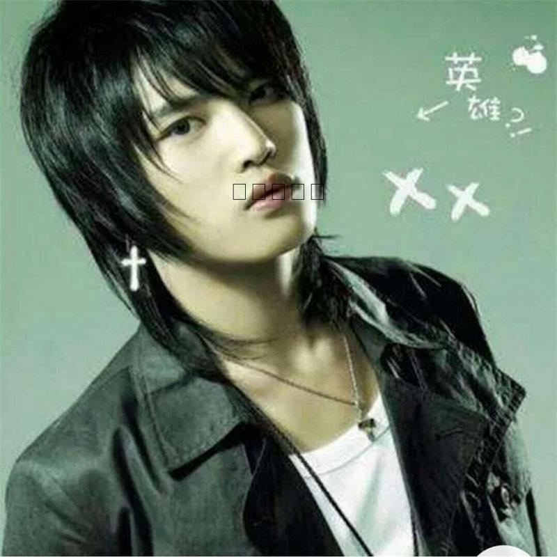 Wig men Korean version of boys handsome natural men fashion black oblique bangs full animation personality non-mainstream