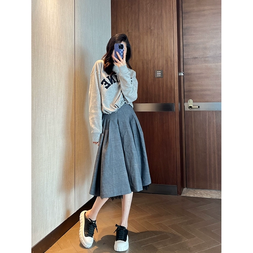 鱼余 Толстовка, юбка, комплект, коллекция 2023, осенняя, свободный крой