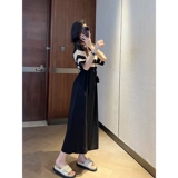 鱼余 Летнее черное платье для отдыха, 2023, свободный крой, по фигуре