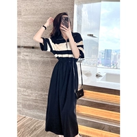 鱼余 Летнее черное платье для отдыха, 2023, свободный крой, по фигуре