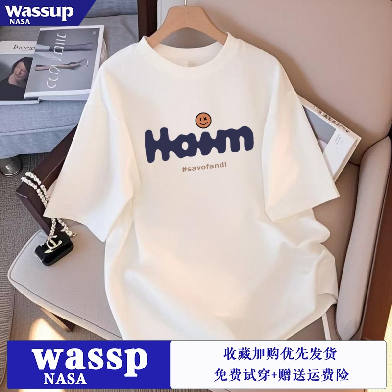 Heavyweight Pure Cotton Trendy Brand Printed T-Shirt, American Style Cool Men's Short-Sleeved Summer Personalized Loose Long-Sleeved Round-Neck T-Shirt