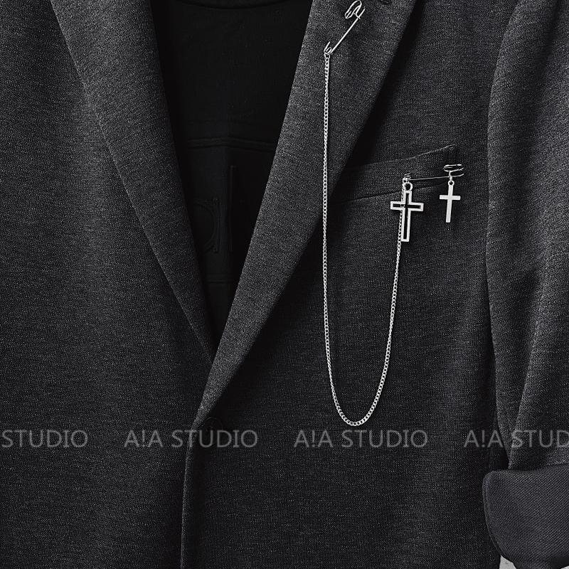 European and American Punk Pendant Pin Clip Chain Brooch, Long Cross Pin Brooch for Men and Women, Suit Accessories European and American Punk Pendant Pin Clip Chain Brooch, Long Cross Pin Brooch for Men and Women, Suit Accessories