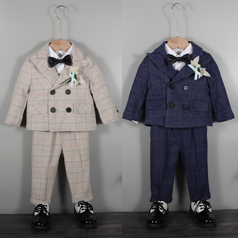 Children's small suit suit boy 2022 spring and summer flowers Children's suit Three sets Yinglun Wind Baby Birthday Dress-Taobao