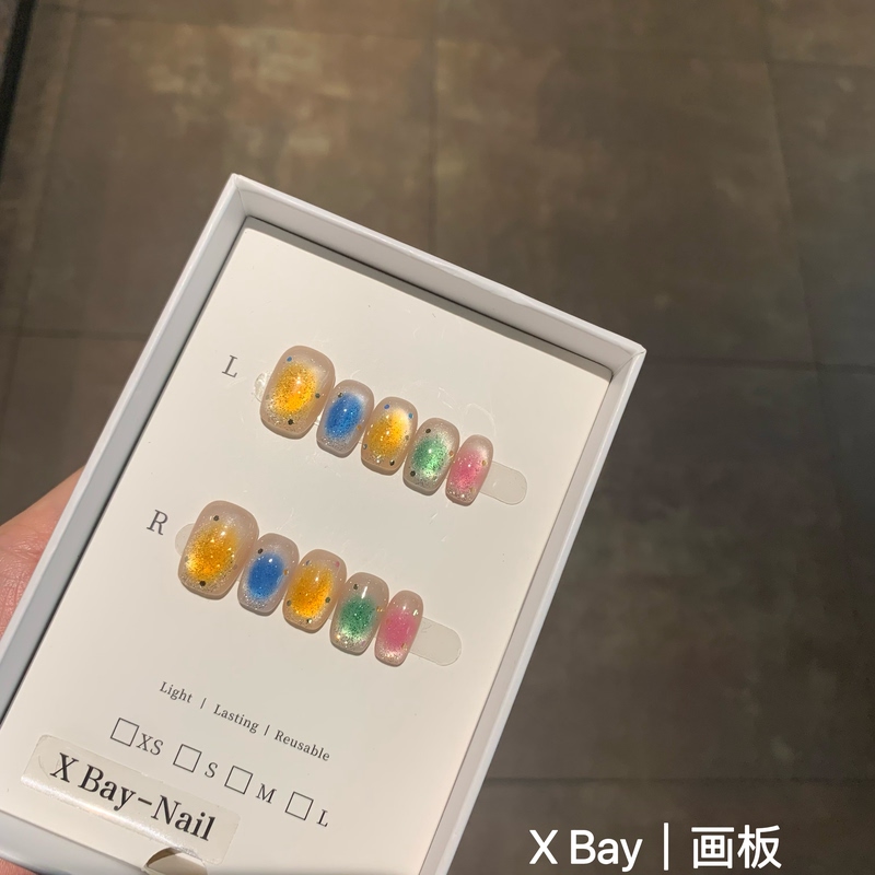 Drawing Board | High-Quality Gradient Cat-Eye Cute Style Short Nails from Xbay Store, Same Style, Colorful, Handmade Wearable Nails