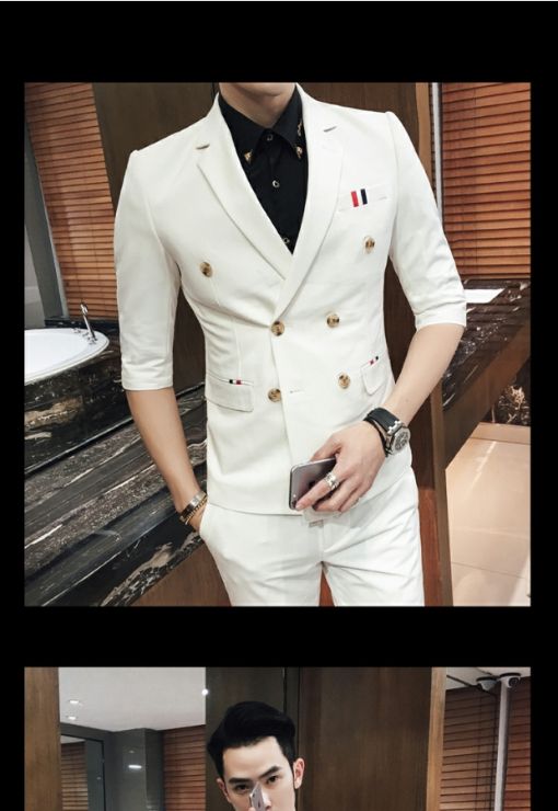 Phù hợp với nam bảy điểm phù hợp với tay áo phù hợp với Hàn Quốc Slim tay áo phù hợp với chín điểm quần tây đám cưới hai mảnh giản dị đồ vest