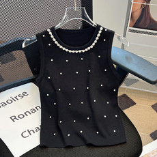 Одежда модная солнца защиты 品牌折扣女装店专柜撤柜外贸重工圆领珍珠背心女无袖针织衫上衣潮