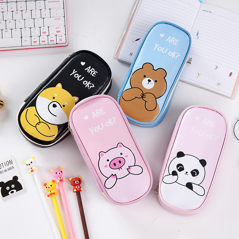 1121 manufacturer direct marketing Korean version large capacity pu pen case cartoon animal large bag pen box men and women's pen bags