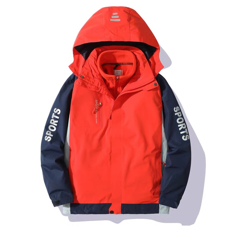 Primary and Secondary School Students' Campus Clothing Winter Two-Piece Set of Orange Fleece-Lined Jackets with Warm Fleece Lining and Thickened Padding