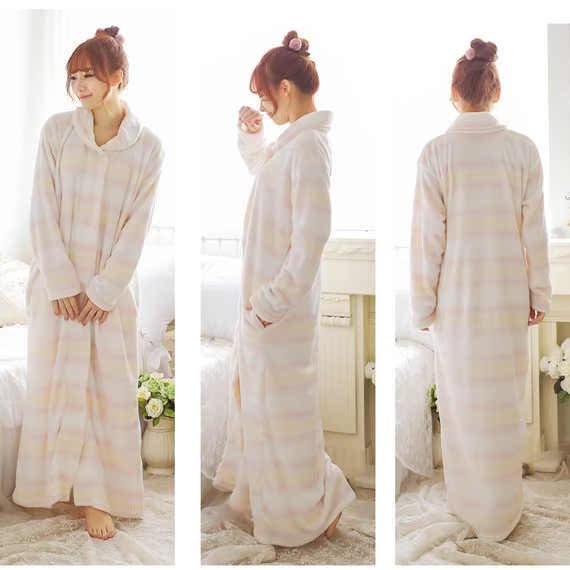 Áo ngủ nữ flannel nữ dễ thương mùa thu và mùa đông cô gái cộng với áo len lông cừu dày dày áo ngủ dài tay áo tắm quần áo ngủ nữ