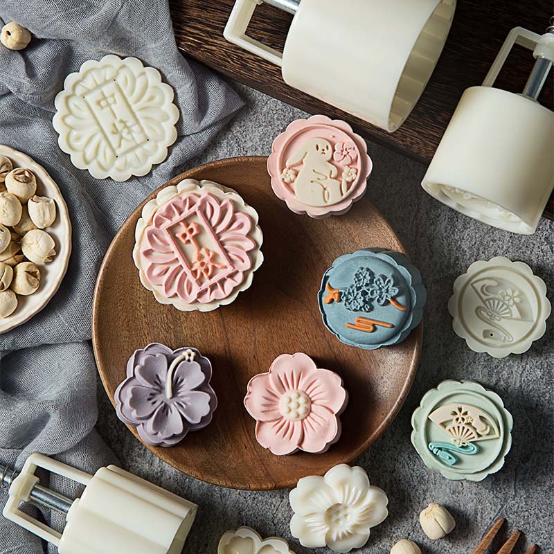 Moon Cake Mold Home Green Bean Cake In Autumn Die Printing Type Hand Press Style Flower Ice Leather Pastry With Baking No Stick 50g