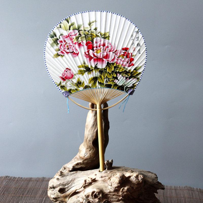 Palace fan printed rice paper fan dough fan calligraphy painting creation bamboo root fan handle male fan female flower beauty fan