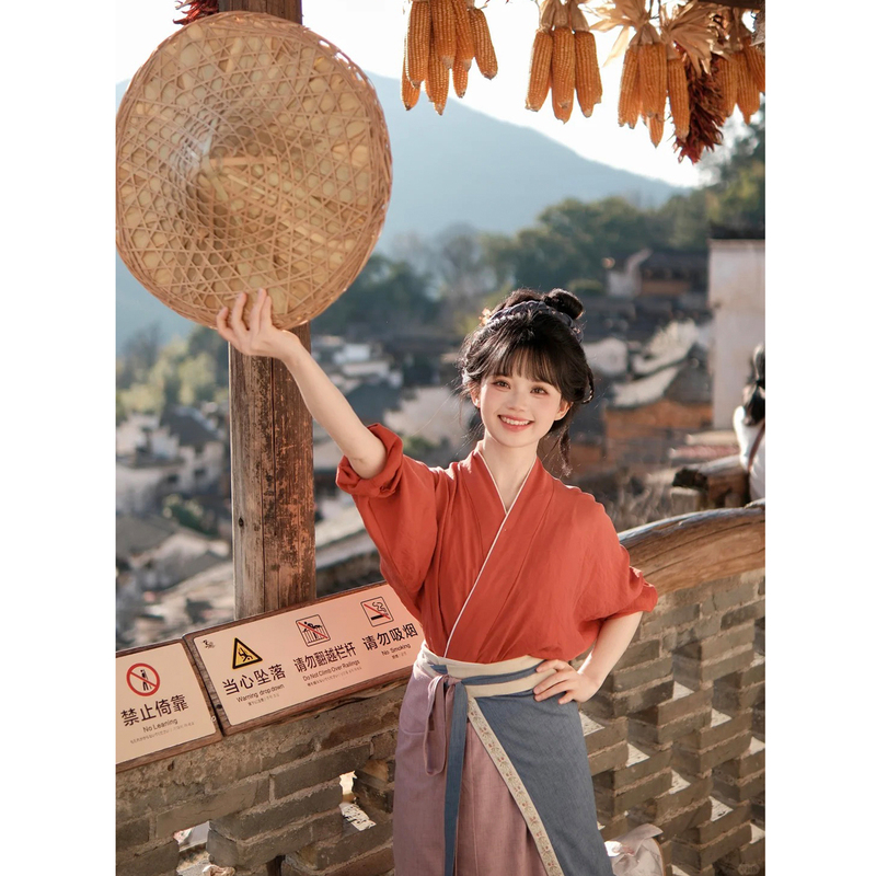 Wuyuan Huangling Ancient-Style Farming-Themed Heroine's Improved Hanfu in the Style of the Wei and Jin Dynasties, Traditional Chinese Style Cross-Collar Everyday Outfit