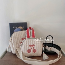 nalinaki parent-child Korean cherry embroidery round hand single shoulder diagonal satchel with wind retro zipper casual